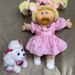 Vintage Cabbage Patch kid girl doll with pacifier and CPK poodle puppy